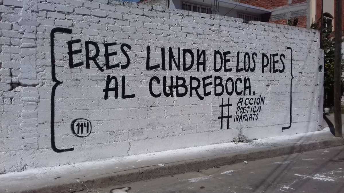 En Irapuato promueven uso de cubrebocas con frases en muros. ESPECIAL