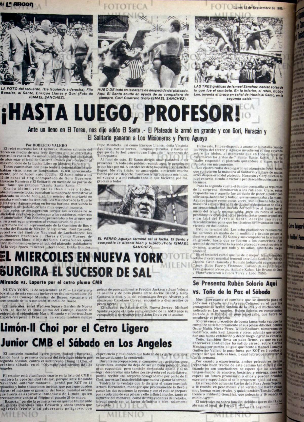 El Santo se retira de los cuadriláteros en 1982 (Fototeca Milenio)