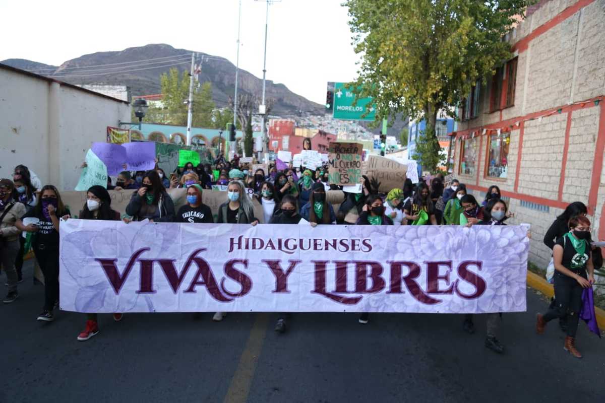 Colectivos feministas de Hidalgo en la marcha del 25N. (Jorge Sánchez)