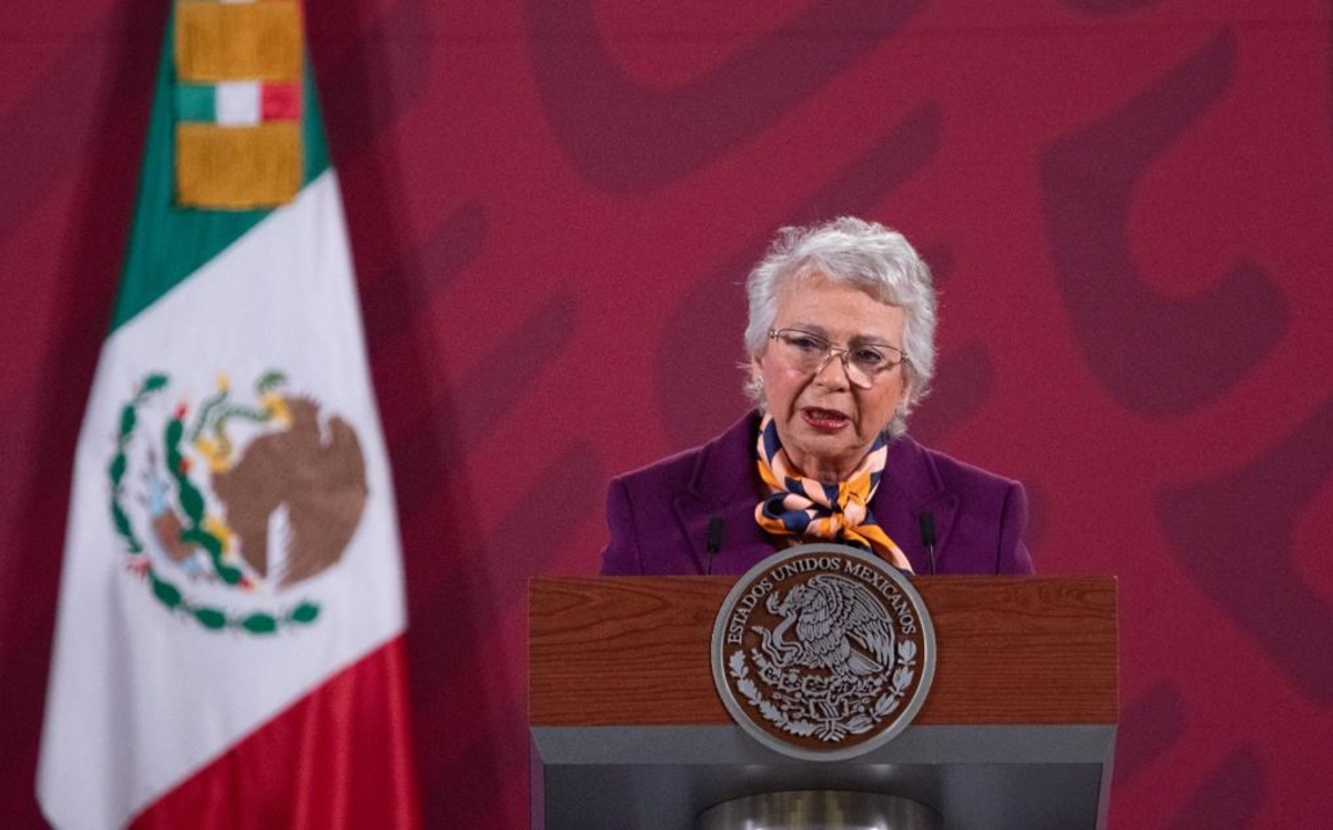 La secretaria de Gobernación durante la conferencia de prensa de hoy. (Cortesía)