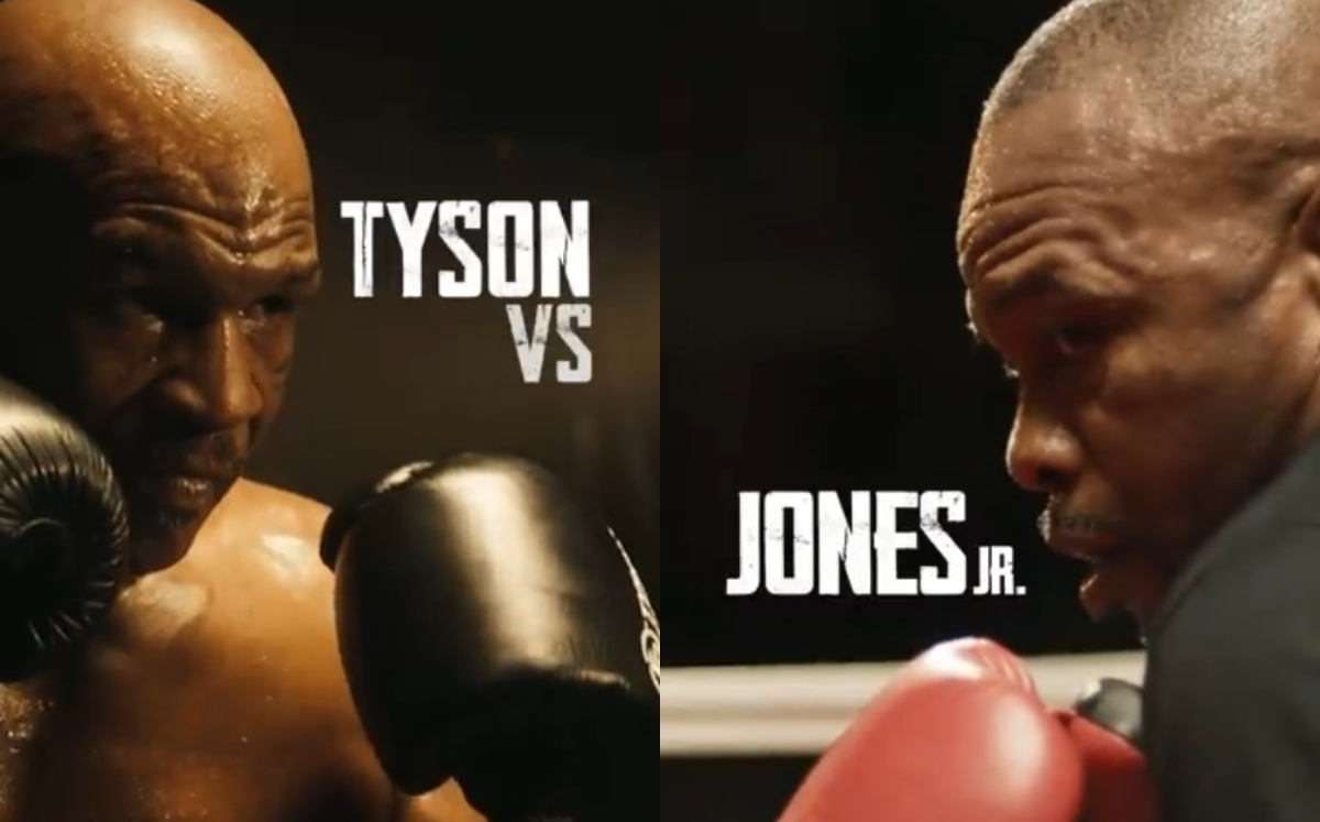 Mike Tyson y Roy Jones Jr, pelea de exhibición (Facebook @trillervidsapp)