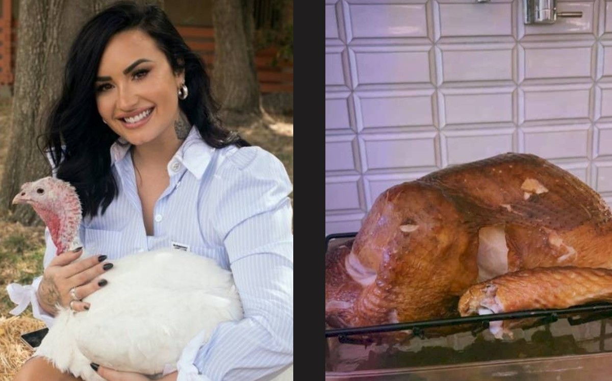 Demi Lovato pide a fans que recaten a los pavos, pero se come uno. (Instagram)
