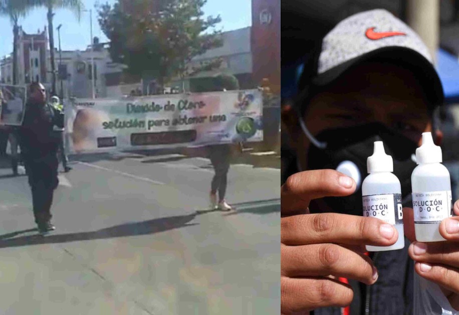 Un grupo de ciudadanos a favor de uso del dióxido de cloro como tratamiento para el covid-19. (Especial)