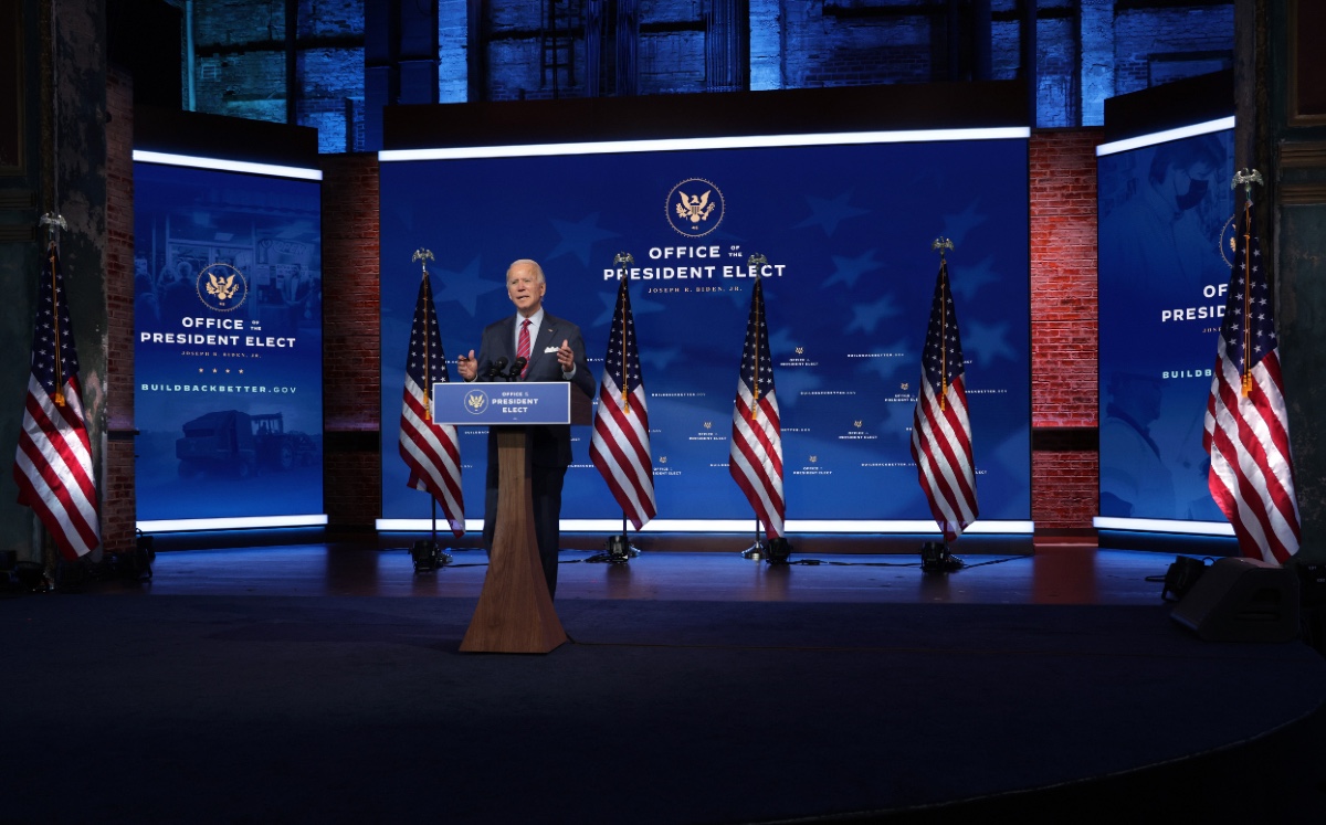 Joe Biden este 4 de diciembre desde el Teatro Queen en Delaware. (AFP)