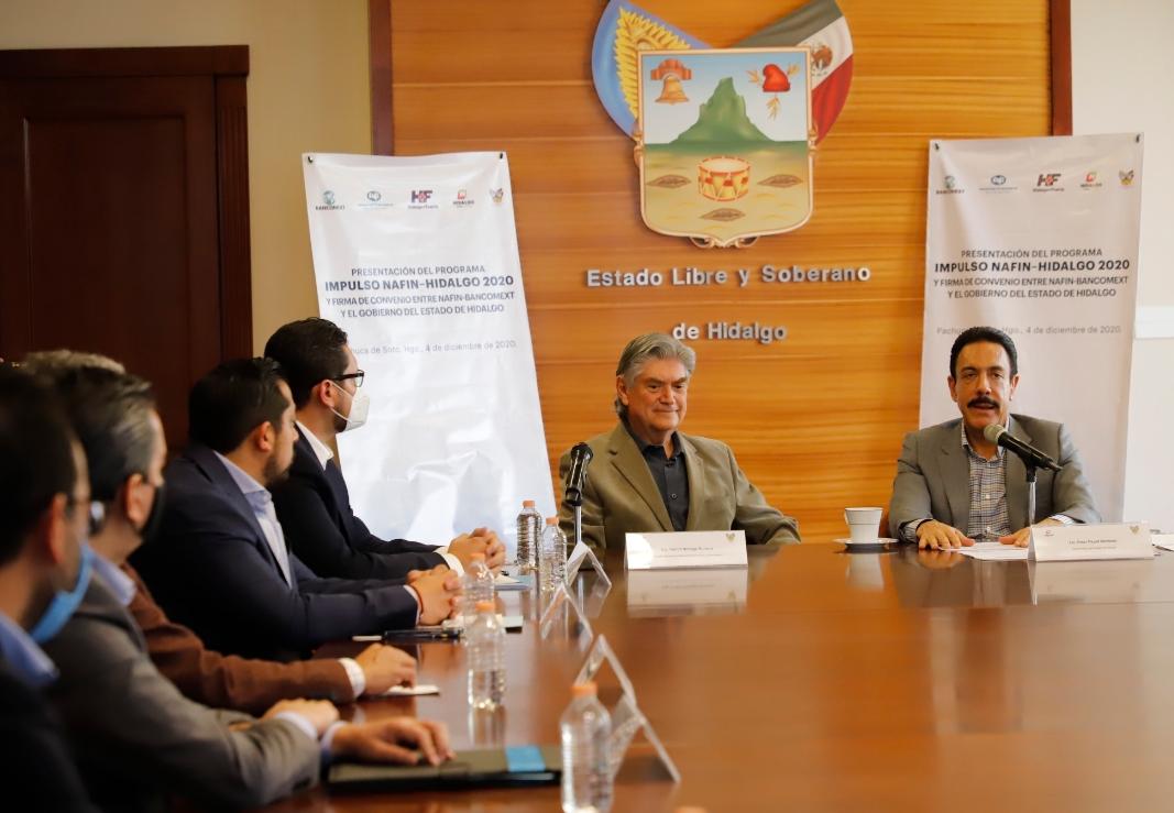 Firma de convenio entre el gobierno de Hidalgo y Bancomext. (Cortesía)