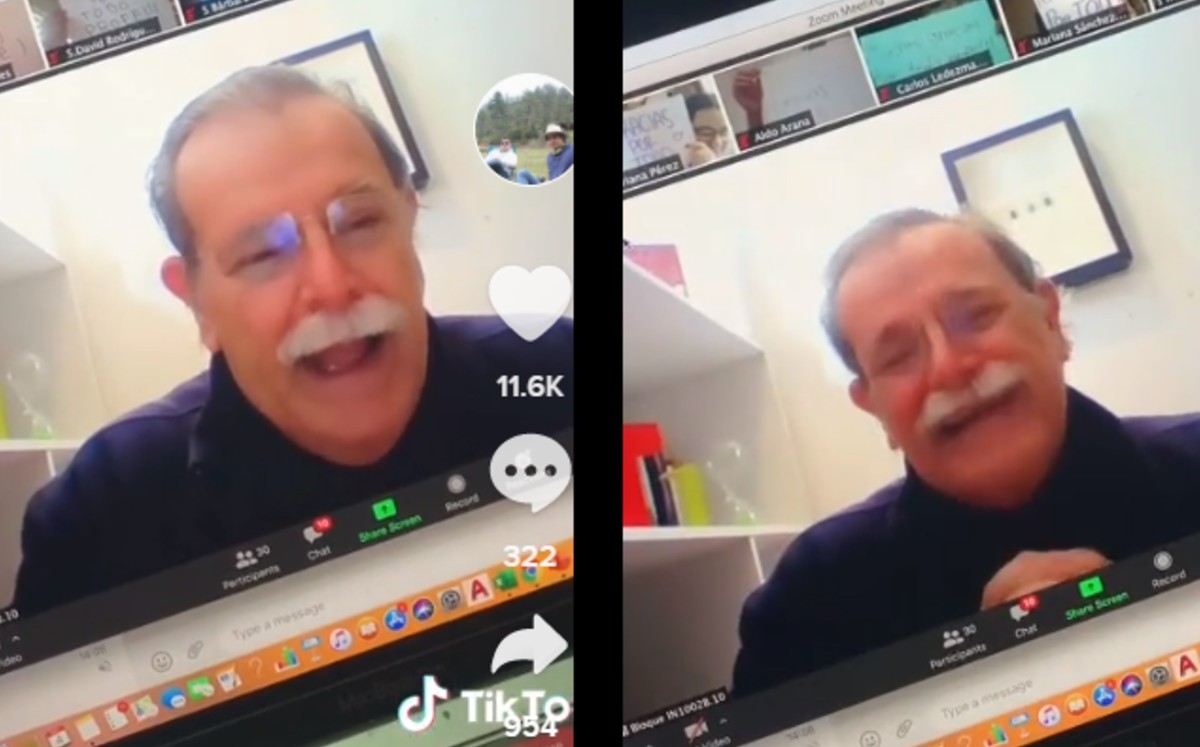 Profesor llora tras recibir sorpresa de alumnos en clase en línea. (Captura)