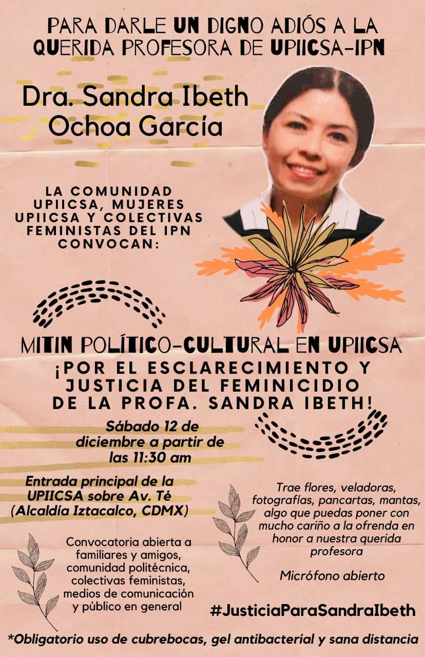 Convocan a marcha por asesinato de Sandra Ibeth, profesora del IPN | Twitter/@UPIICSA