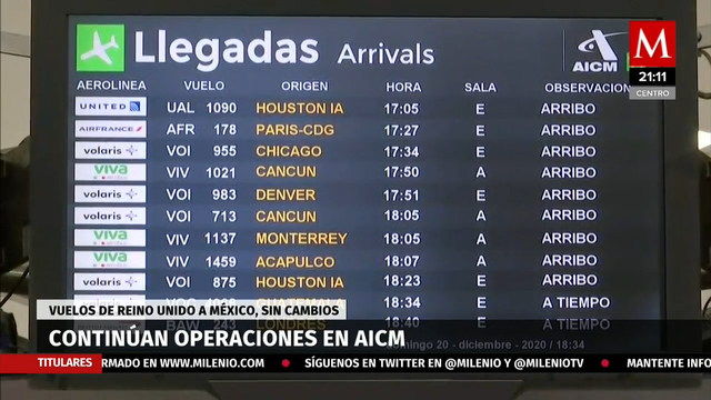 Llega a AICM avión de Londres sin protocolo especial por nueva cepa de coronavirus
