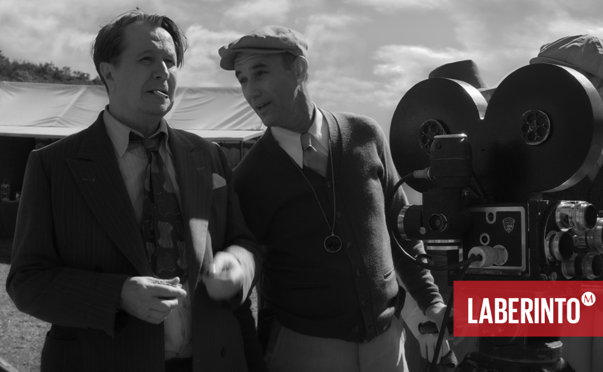 Gary Oldman como Herman Mankiewicz y Jamie McShane como Shelly Metcalf. (Netflix)