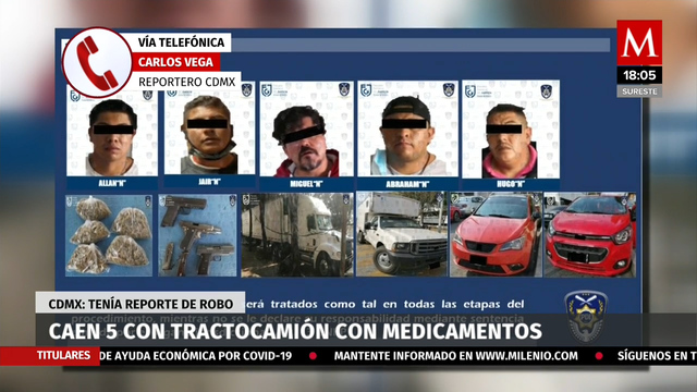 En la Gustavo A. Madero, detienen a cinco con tractocamión de medicamentos robados