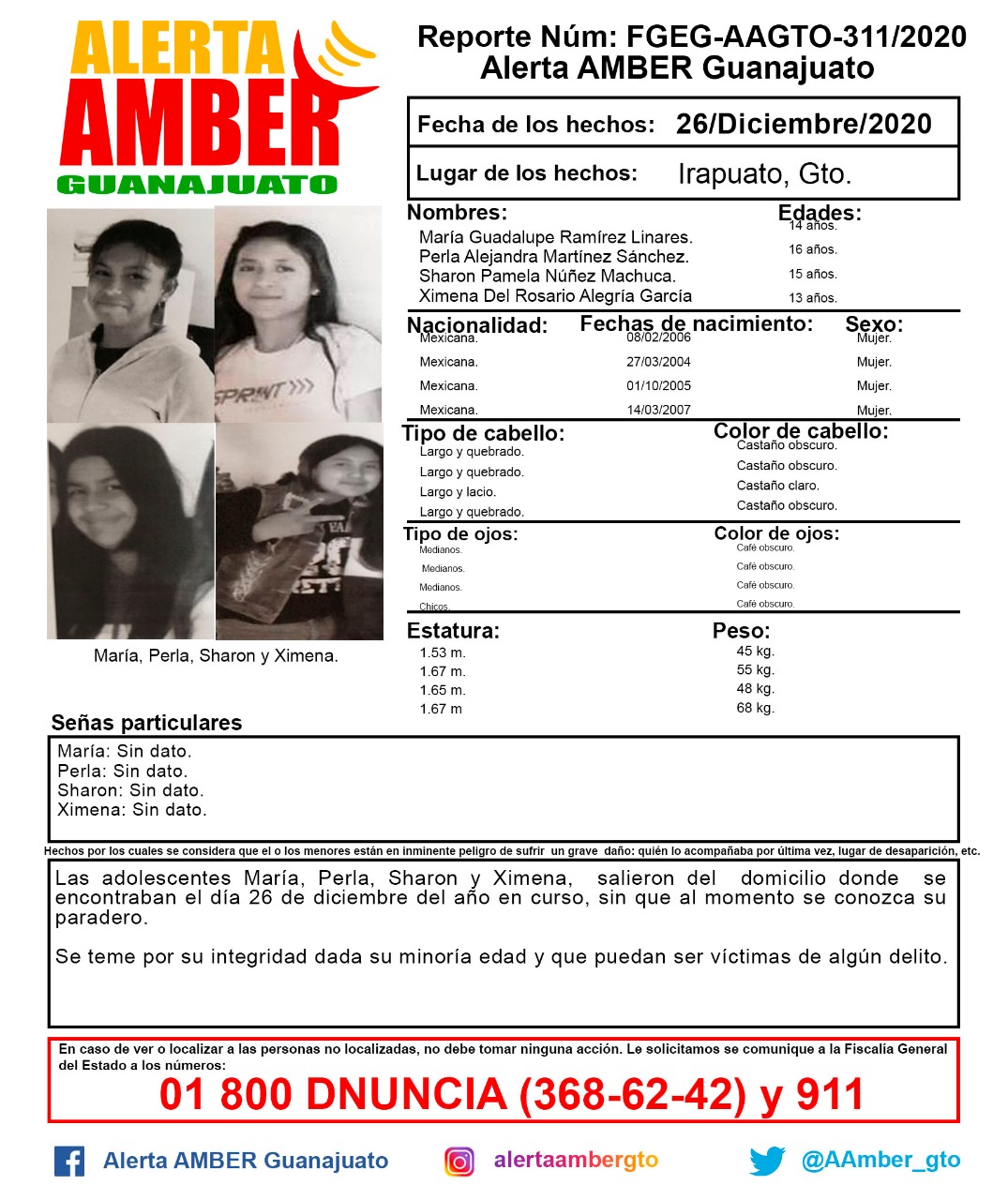 Alerta AMBER por desaparición de cuatro en Irapuato