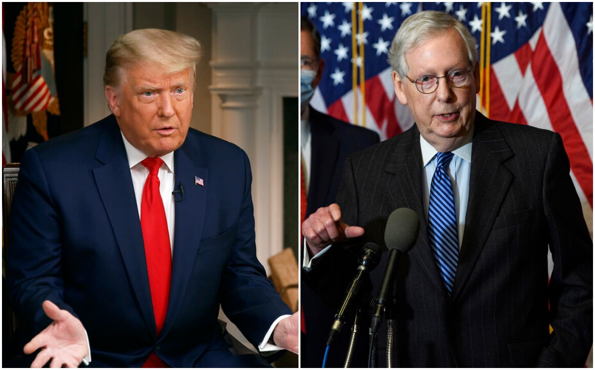 Donald Trump y Mitch McConnell se están enfrentando sobre la aprobación de los presupuestos en EU. (AP)