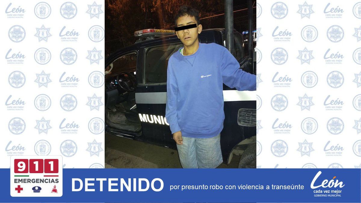 Detienen en León a joven de 14 años por presunto robo a transeúnte