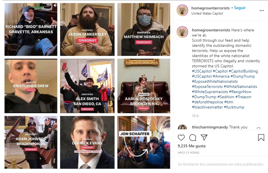 La cuenta de Instagram indica estar dedicada a exponer a terroristas.