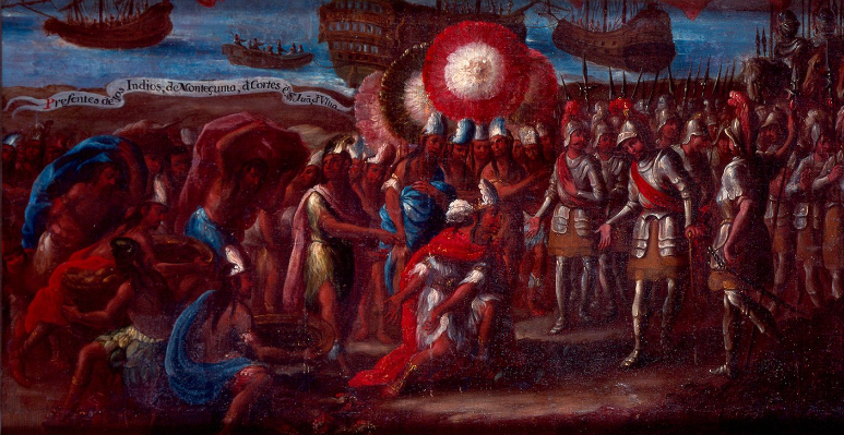 Presentes de los indios de Moctezuma a Hernán Cortés en San Juan de Ulúa. (Mediateca INAH)