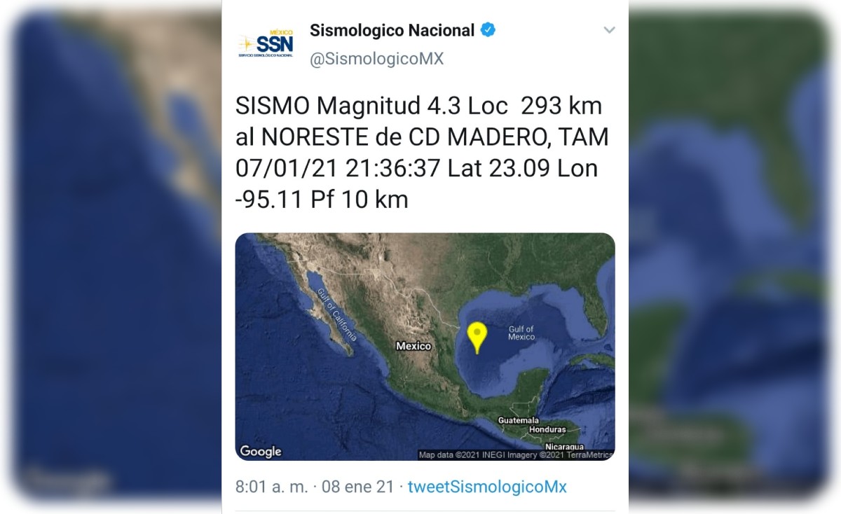 Sismo en el Golfo de México, frente a Ciudad Madero (foto/cortesía)