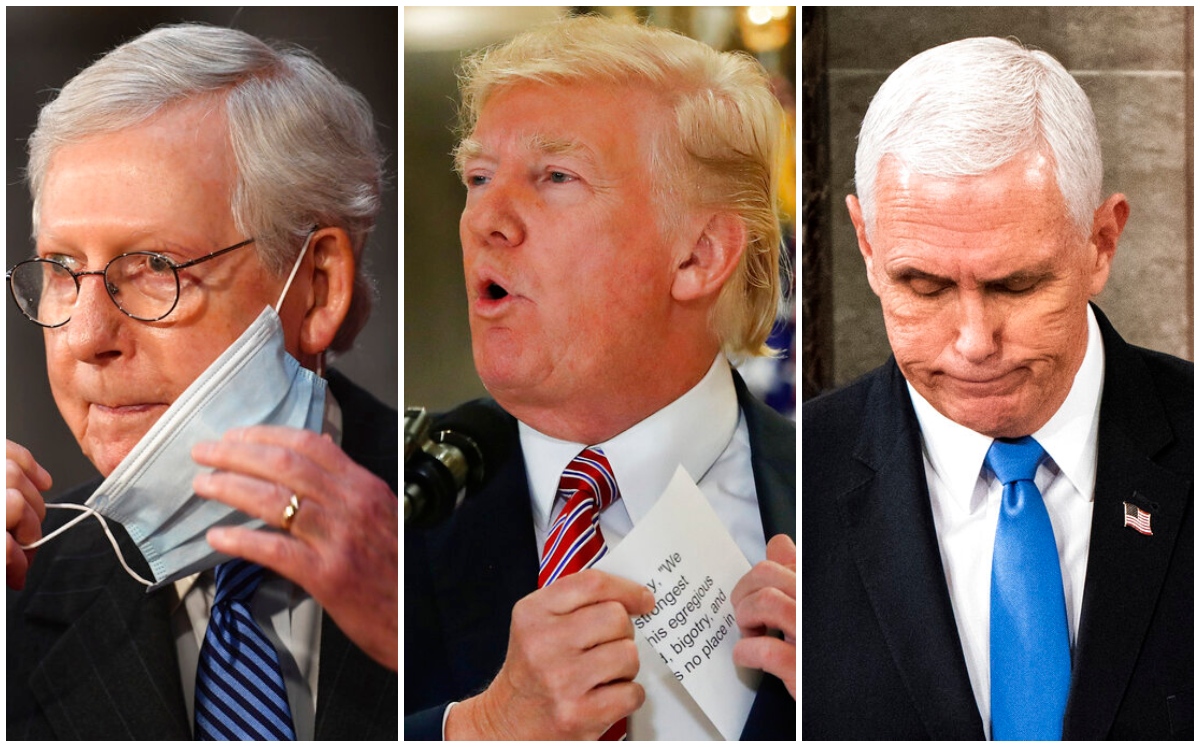Mitch McConnell y Mike Pence ya formalizaron la ruptura con el aún presidente Donald Trump. (AP)