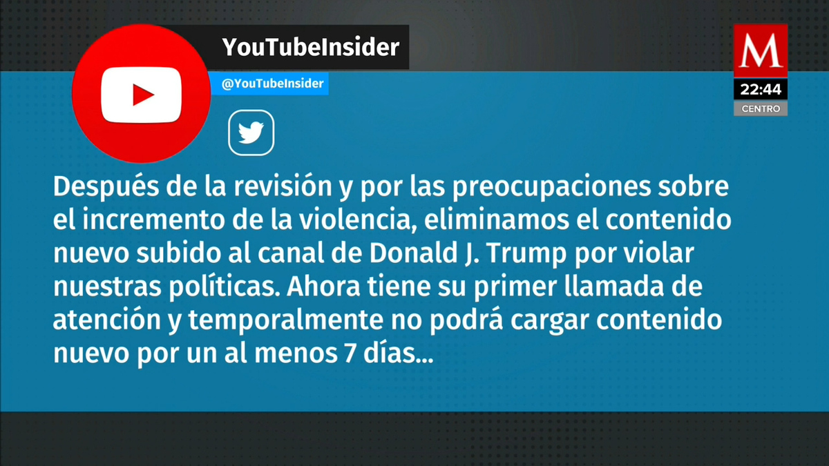 YouTube 'pone pausa' a canal de Trump; no podrá subir videos al menos 7 días