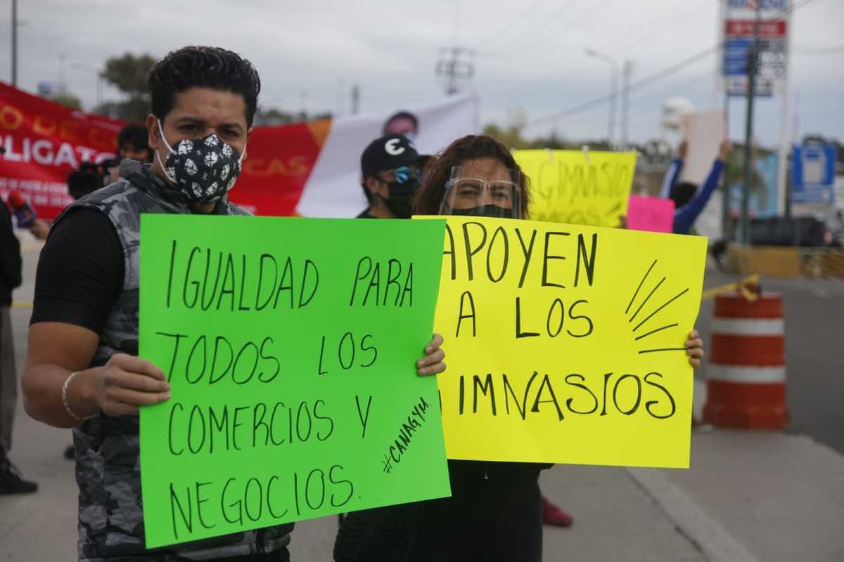 Miembros de la CANAGYM durante la más reciente manifestación. (Andrés Lobato)