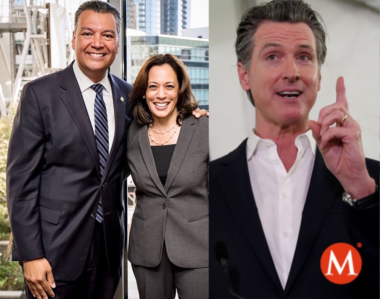 Alex Padilla, Kamala Harris y Gavin Newsom.