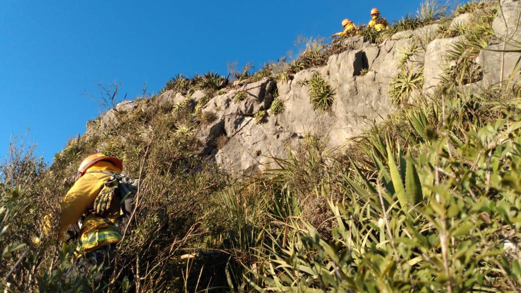 Protección Civil se encuentra laborando para controlar el incendio en el Cerro de la Silla. Foto: Roberto Alanís.