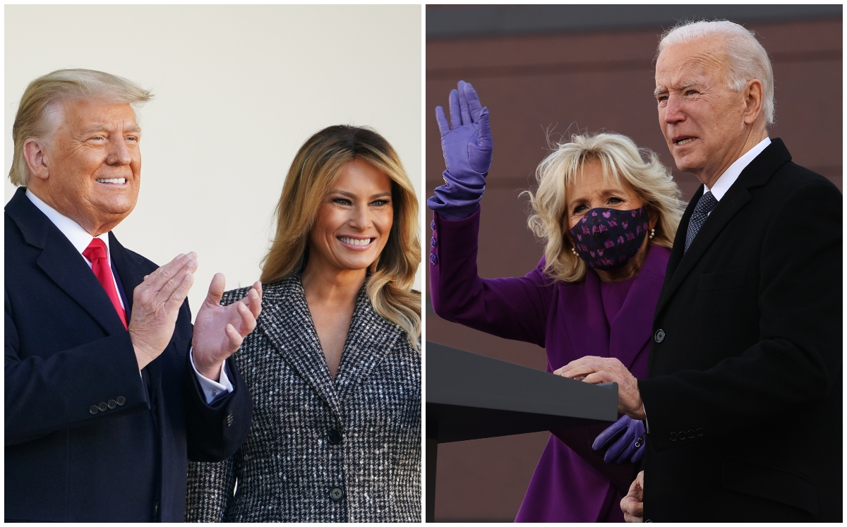 Melania Trump y Jill Biden con sus respectivos esposos (AFP / Archivo)