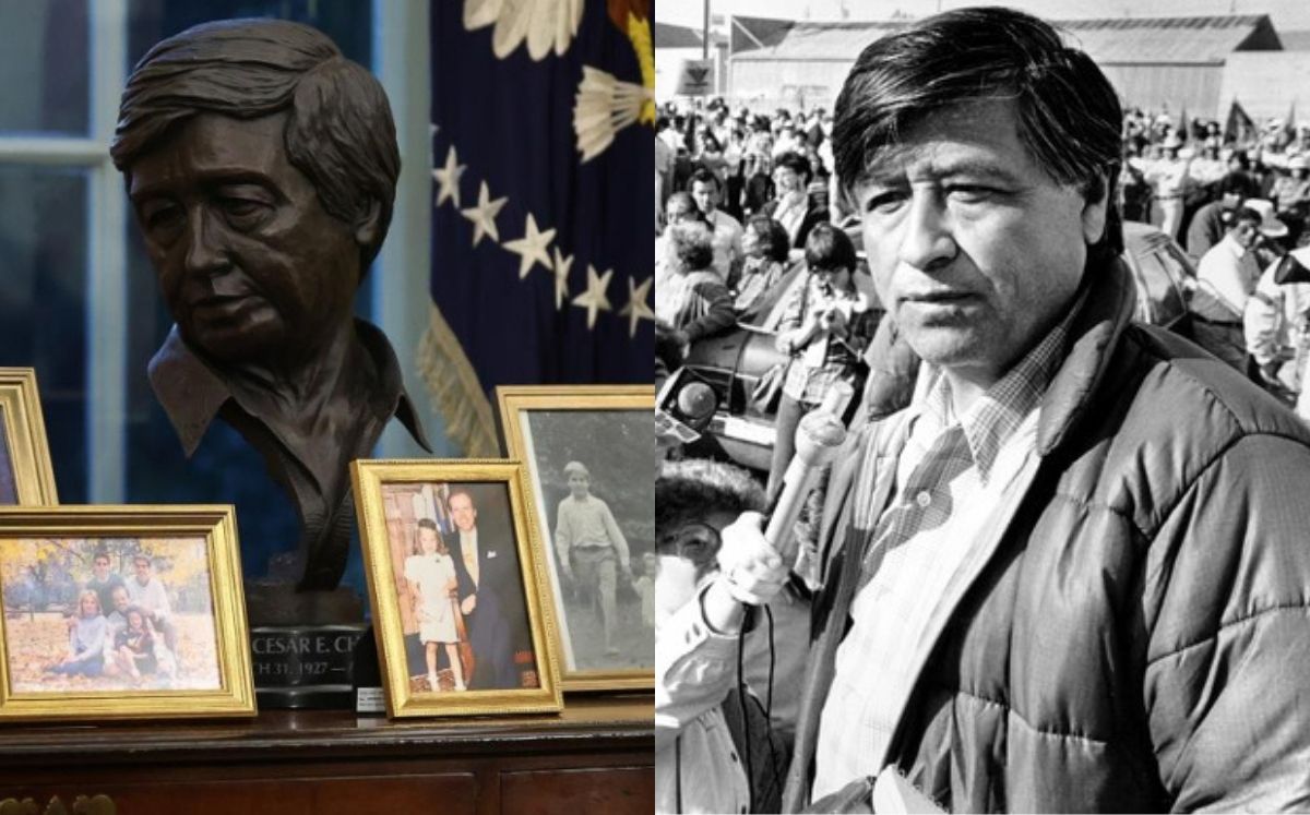 César Chavez el activista de origen mexicano del que Biden colocó un busto en su oficina