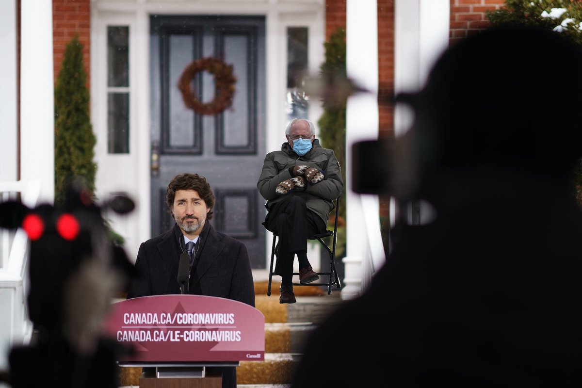 El primer ministro de Canadá compartió una imagen con Bernie Sanders detrás de él. (Tomada de @JustinTrudeau)