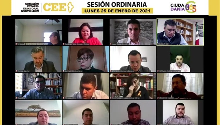 Sesión virtual de la CEE Nuevo León. Foto: Especial.
