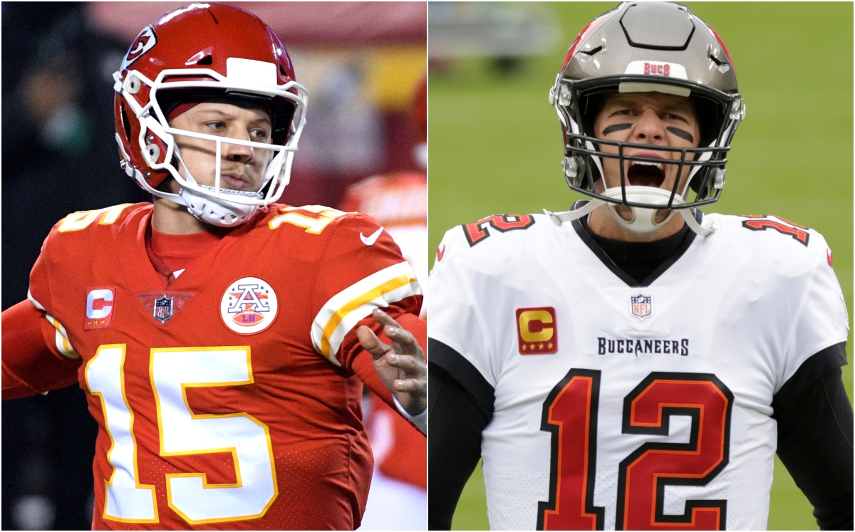 Patrick Mahomes y Tom Brady (AP)