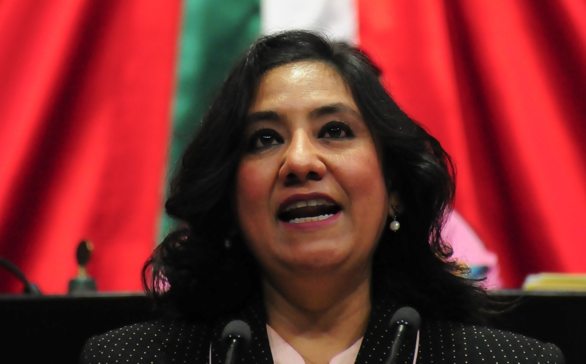 La secretaria de la Función Pública, Irma Eréndira Sandoval, durante su comparecencia. (Cuartoscuro)