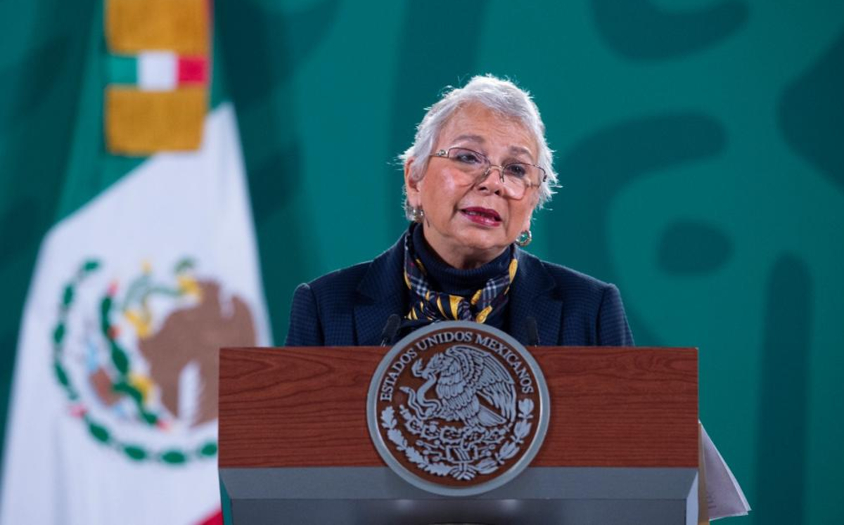La secretaria de Gobernación el 28 de enero en Palacio Nacional durante la conferencia. (Cortesía)