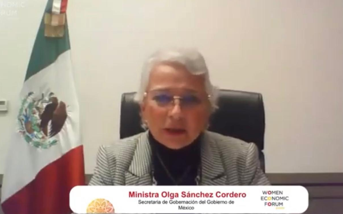 La titular de la Segob durante su participación en el foto virtual Woman Economic Forum. (Especial)