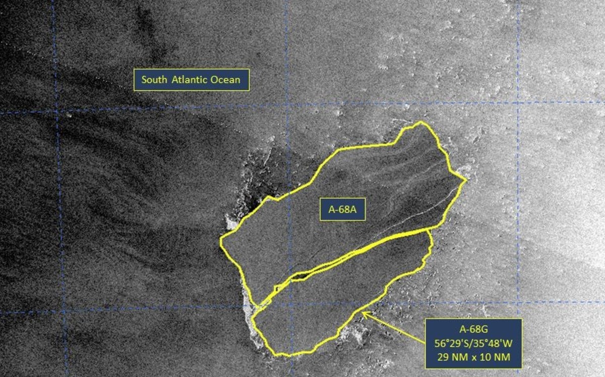 El iceberg gigante A68A se parte casi por la mitad. (DPA)