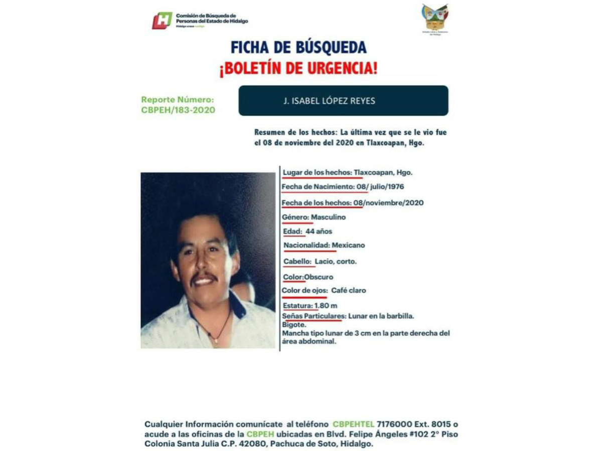 J. Isabel López Reyes, es buscado por sus familiares desde 2019.