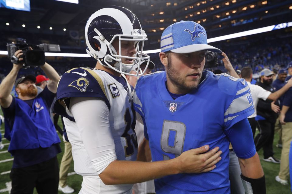Jared Goff y Matthew Stafford (AP)