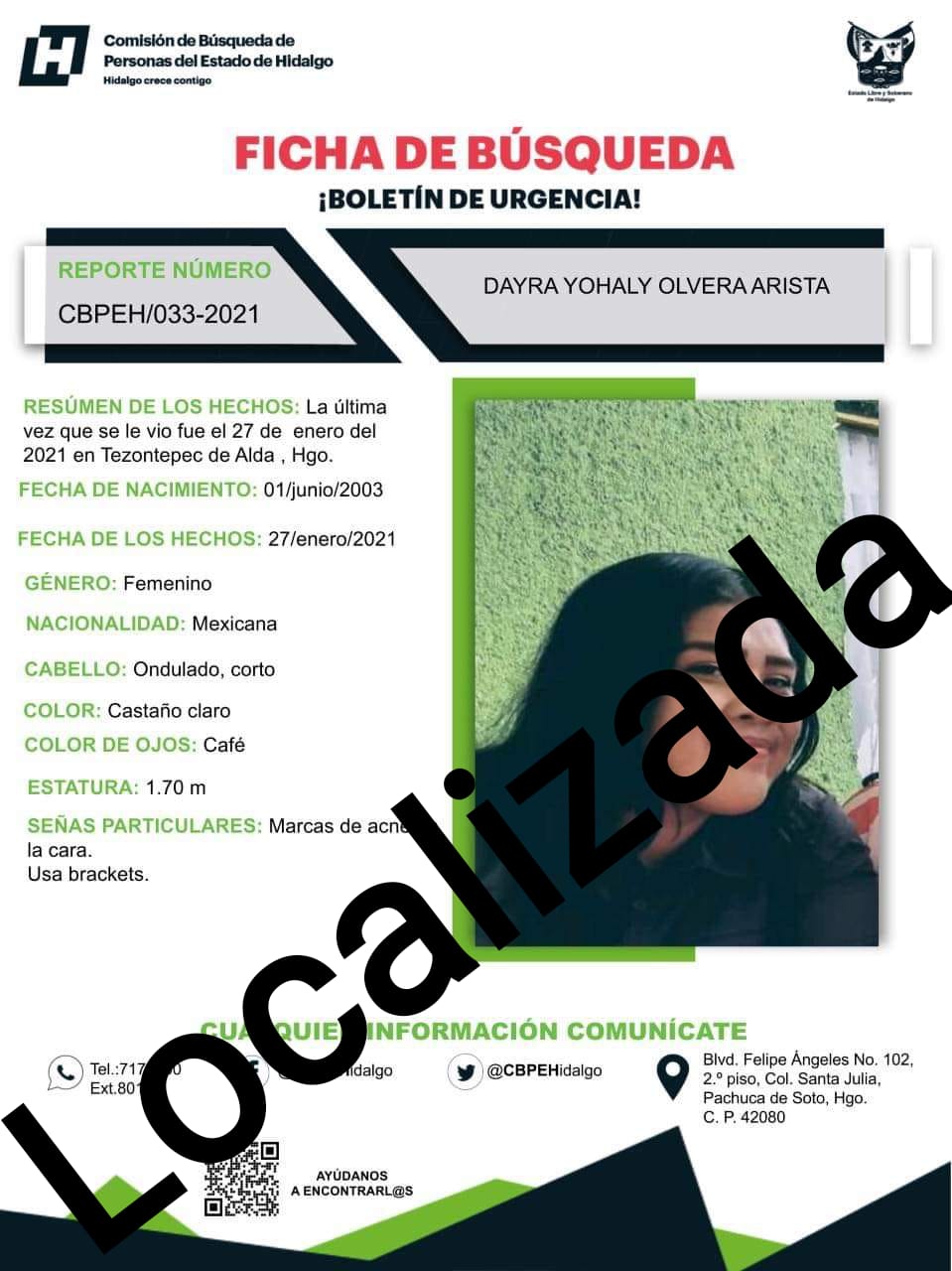 Ficha de búsqueda de Dayra. (Especial)