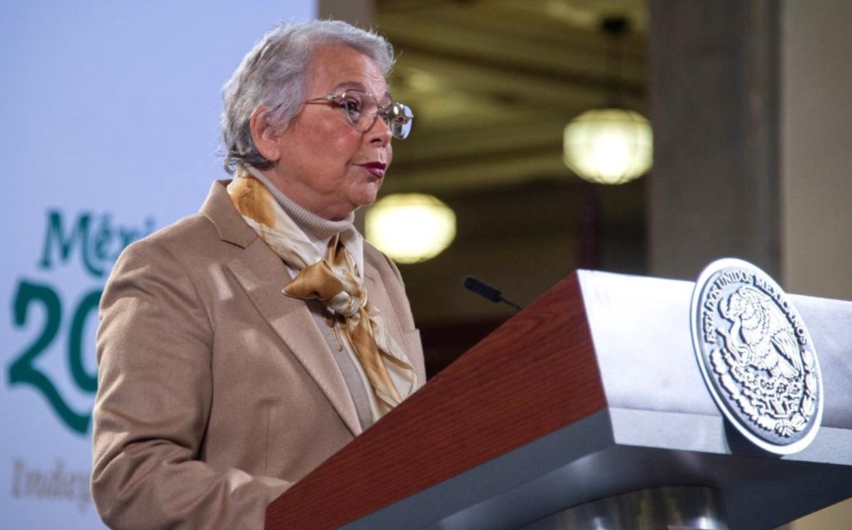 La secretaria de Gobernación, Olga Sánchez Cordero, en La Mañanera. (Cortesía)