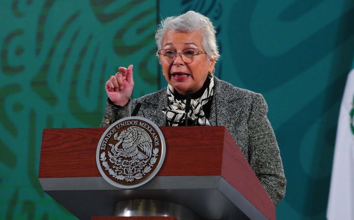 La secretaria de Gobernación, Olga Sánchez Cordero, durante la sesión de preguntas en la conferencia. (Cuartoscuro)