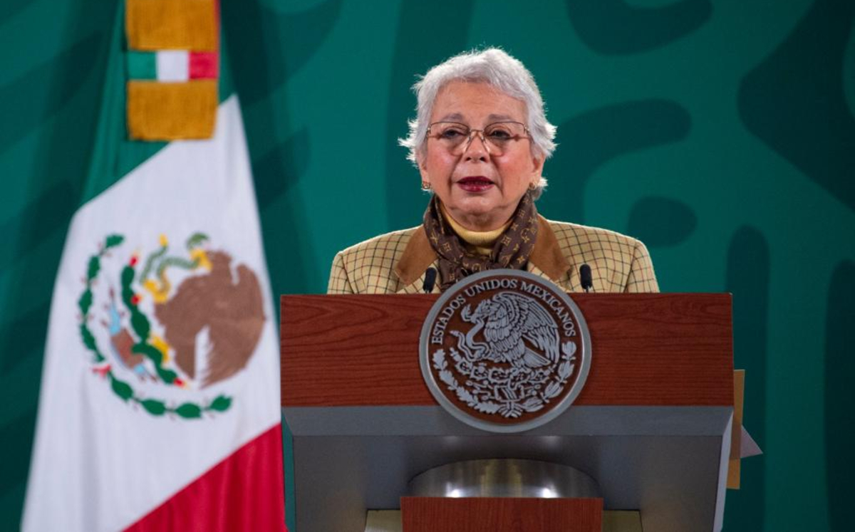 Sánchez Cordero durante la conferencia de prensa de hoy desde Palacio Nacional. (Cortesía)