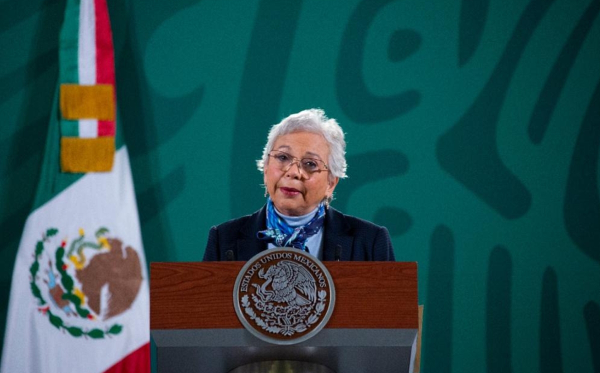 La secretaria de Gobernación, Olga Sánchez Cordero, en La Mañanera. (Cortesía)