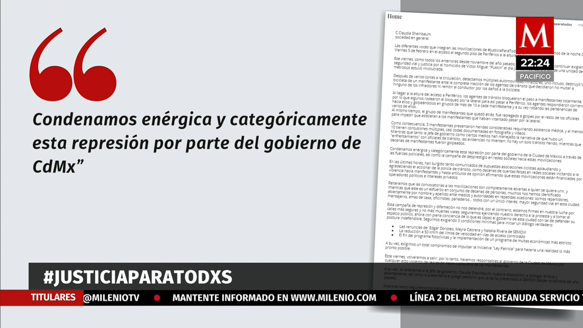 Ciclistas en CdMx exigen seguridad y piden la renuncia de funcionarios de la Semovi