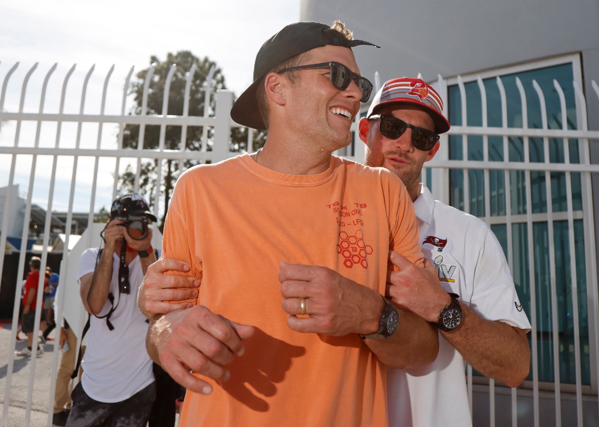 Tom Brady tras el festejo de los Buccaneers en su yate (Reuters)