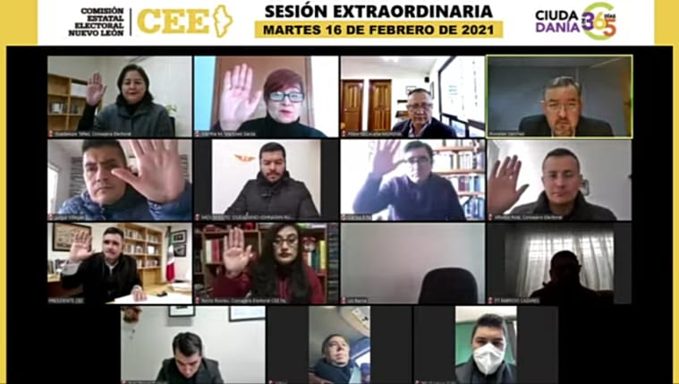 Sesión virtual de la CEE Nuevo León. Foto: Especial.