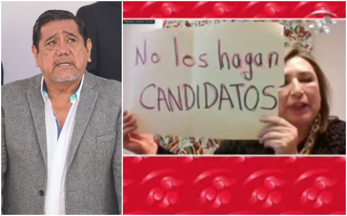 Xóchitl Gálvez mostrando su pancarta en sesión, refiriéndose indirectamente a Félix Salgado Macedonio. (Especial / Cuartoscuro)