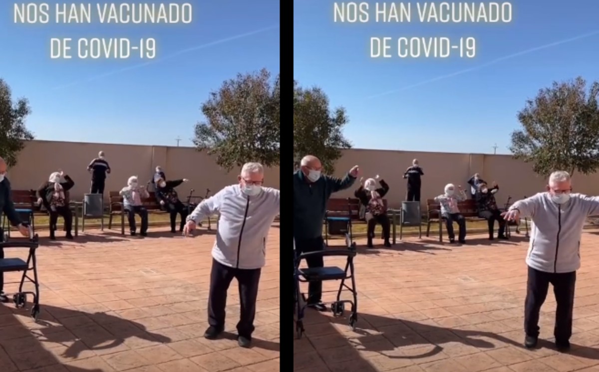 Abuelitos vacunados contra covid-19 celebran con baile viral en TikTok. (Captura)