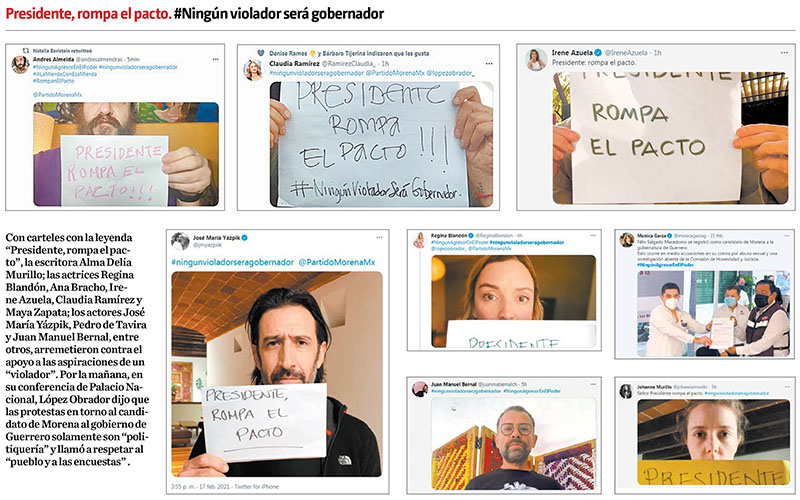 Con carteles con la leyenda “Presidente, rompa el pacto”. (Especial)