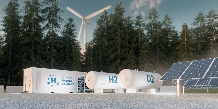 Concepto de almacenamiento de energía de hidrógeno a partir de fuentes renovables. (Shutterstock)