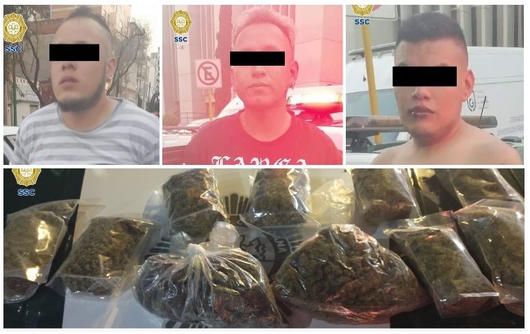Tras una revisión, a los detenidos se les hallaron 10 bolsas con droga.
