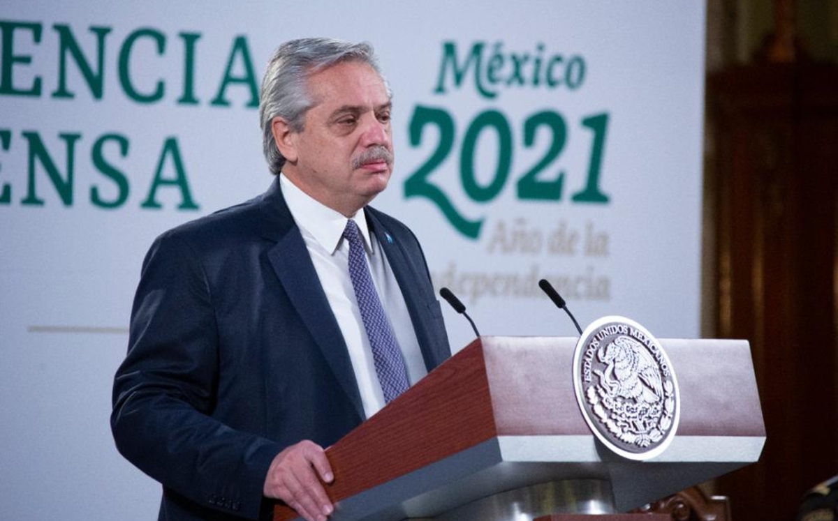 El presidente de Argentina, Alberto Fernández, durante la conferencia mañanera en Palacio Nocional. (Cortesía)